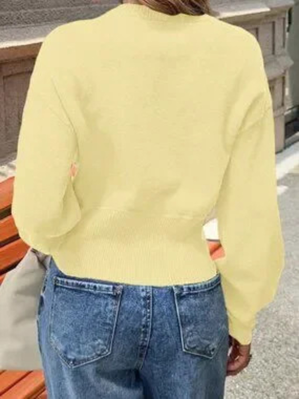 ZARA Yellow Casual Women's Y2k Rib Knit Heart Button Long Sleeve Sweater